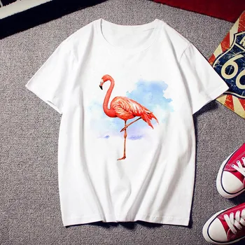 2021 Flamingo Krásy T-shirt Ženy Módne Trendy 90 s Harajuku Krátky Rukáv T-Shirt Biele Letné T-Shirt Top