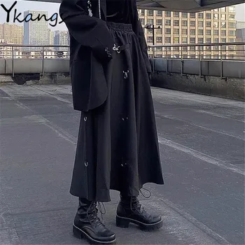 Voľné Hip-Hop, Punk Elastické Vysoký Pás Cargo Sukne Ženy Kórejský Ulzzang Bežné Gotický Dlhé Tmavé Sukne 2021 Streetwear Black Saia