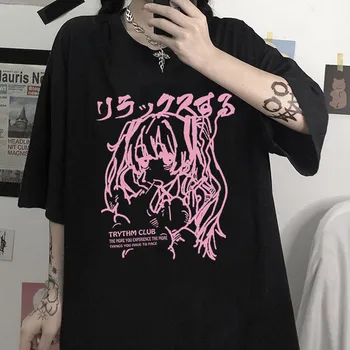 Japonské Anime Tlač Ženy, T Košele Harajuku Grafické Kawaii Krátky Rukáv T-shirt Žena Grunge žena oblečenie Y2k Plus Veľkosť Topy