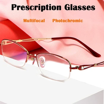 Vlastné Predpis Okuliare Na Čítanie Ženy Photochromic Progresívna Multifokálna Presbyopic Anti Blue Ray Krátkozrakosť Okuliare Luxusné Červené