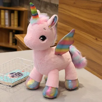 40 cm ~80 cm Veľký Jednorožec Plyšové Hračky Fantastické Rainbow Svietiacimi Krídlami Plnené Unicornio Bábika pre Dievča Jedinečný Horn Farebné Nohy