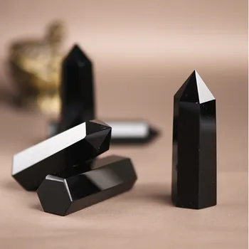 Hot Predaj Prírodný Drahokam Feng Shui Liečivý Kameň Ľudových Remesiel Black Shungite Crystal Obsidian Prútik Veža Bod Dekorácie