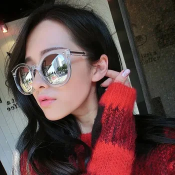 Južná Kórea ulzzang oslniť odrážajúce slnečné okuliare módne dámske biele transparentné slnečné okuliare kolo rámom slnečné okuliare