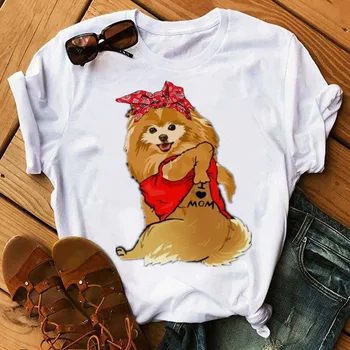 Móda Ženy Tričko Pomeranian Mama Tričko Psa Milujem Mama Tee Košele Cartoon T-shirt Žena Lete Krátky Rukáv Topy Oblečenie
