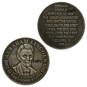1865 Abraham Lincoln Strieborné Pozlátené Mosadz Suveníry a Darčeky, Pamätných Mincí, ktoré NÁM 16. Prezident Starožitné Replika Kópiu Mince