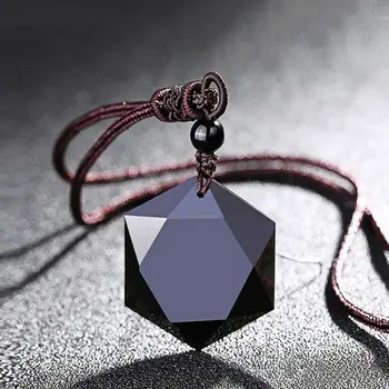Prírodné Obsidian Crystal Black Jade Prívesok Energie Kamene Šťastie Hexagram Šperky