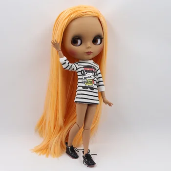 Blyth bábiky 30 cm, tmavá pokožka matná tvár Orange mäkké rovné vlasy 1/6 SPOLOČNÝ orgán ĽADOVEJ SD DIY kvalitné hračky darček