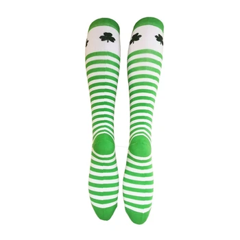 Ženy, Muži Saint Patrick Deň Kolená Vysoké Ponožky Biely Zelený Prúžok Ďatelina Ďatelina Tlačené Vysoko Trubice Pančuchy Dovolenku Írskej Strany
