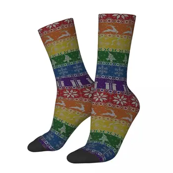 Hip Hop Retro Rainbow Vianočný Sveter Vzor Blázon pánske Ponožky Unisex Gay Pride Harajuku Vzor Vytlačené Posádky Ponožky