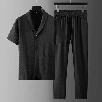 Krátky Rukáv Luxusné Tričko Športové Nohavice Plus Veľkosť Dve Kus Súpravy Oblečenie pánske Oblek Lete Príležitostné Voľné Estetické Oblečenie Blejzre