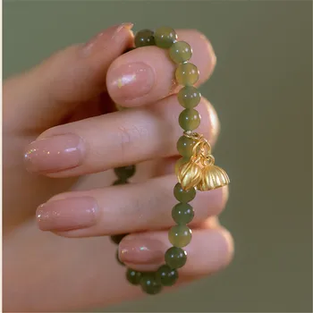 Prírodné Qingshui Materiál Kameň Hetian Jade Korálky Náramok Lotus Prívesok Etnický Štýl Ženy Jemné Liečivé Šperky, Módne Darček