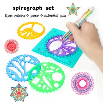 5 ks Vzory Spriahnuté Gears&Kolesá s farebnými pen set Spirograph deluxe sada na Kreslenie vládcov Špirála kreslenie hračka pre dieťa