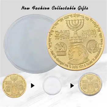 Zberateľské Zlaté Mince, Remeslá NÁS Donald Trump Pozlátené Mince Židovského Chrámu v Jeruzaleme, Izrael Pamätné Mince S Prípade 40 mm