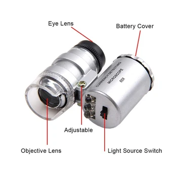 2-v 1, Prenosné diamantovým Pero s 60X LED Osvetlené Loupe Mikroskopom Lupy Combo Kit Klenotník Tool Kit