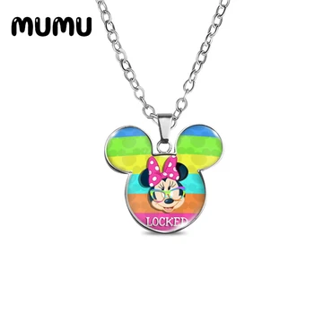 2022 Nové Mickey Minnie Mouse Prívesok Myši Hlavu Tvarované Náhrdelník Sklo Dome Fotografie, Šperky, Darčeky Fanúšikov