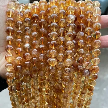 2A Prírodné Zlaté Quartz Korálky Kolo Yellow Crystal Voľné dištančné Korálky Pre Šperky, Takže Diy Náhrdelník Náramok Doplnok Drahokamy