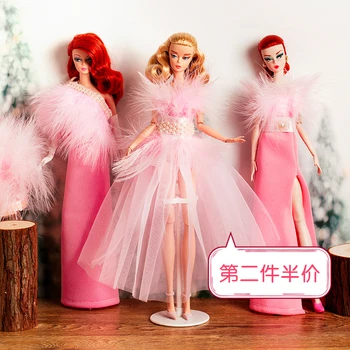 Ružová perie šaty / Jedinečnú party šaty princezná večerné a svadobné šaty, oblečenie, oblečenie pre 30 cm barbie kurhn Fr2 Xinyi bábika