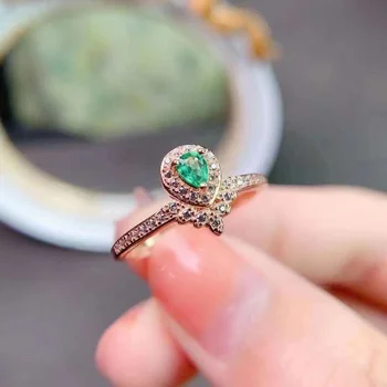 YULEM Prírodné Emerald Krúžok 3 mm*4 mm Hruška Rez Emerald Strieborné Šperky Môžu Birthstone Krúžok