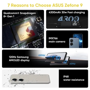 ASUS Zenfone 9 5G Smartphone Globálna Verzia Snapdragon 8+ Gen 1 120Hz Super AMOLED 30W Rýchle Nabíjanie 50MP Hlavnej Kamery Telefón