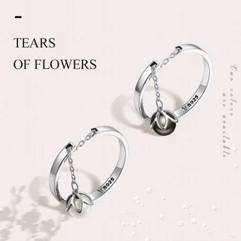BAMOER Skutočné 925 Sterling Silver Slzy Kvety Visieť Otvorené Prst Prstene pre Ženy, Luxusné Mincový Striebro Šperky SCR165