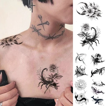 Nepremokavé Dočasné Tetovanie Nálepky Scorpion Veľryba Dolphin Rose Rastlín, Zvierat Flash Tatto Žena, Muž, Dieťa, Dieťa Body Art Falošné Tetovanie