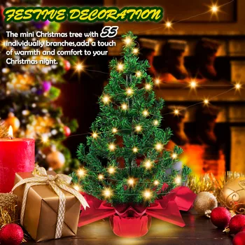 60 cm Ploche Mini Vianočný Stromček s 55 Ohybný Pobočiek LED Reťazec Svetlá pre Domáce Obývacia Izba Xmas Party Decor