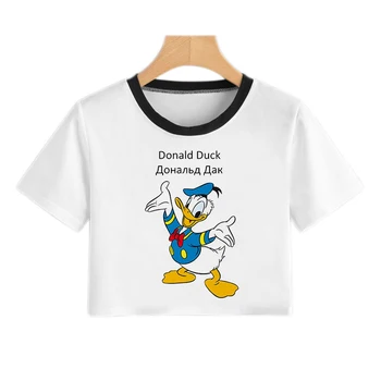 Disney Mickey Donald Duck Priateľmi Karikatúra Tlače Lete Krátky Rukáv O-Neck Tričko Žena Y2k Estetické Ženy Plodín Top Streetwear