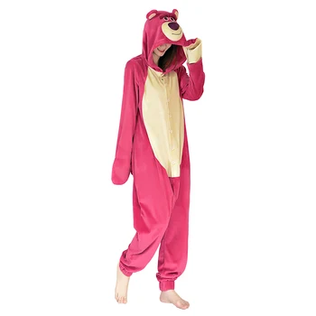 Lotso Jahoda Medveď Cosplay Onesies Pajama Muži Ženy Sleepwear Pyžamá Vianoce, Halloween Kostým