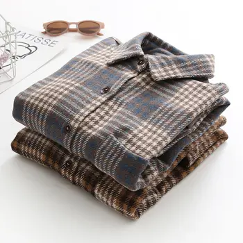 Nové jarné a jesenné tričko voľné skontrolujte veľkosť top dámske dlhý rukáv Klope tlačidlo vintage pribrala tričko kabát