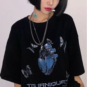 Ženy T-Shirts Anime, Komiksu, Tlač Tričko Retro Punk Voľné Gotický Harajuku Krátky Rukáv Oblečenie Kawaii Y2K Streetwear Topy