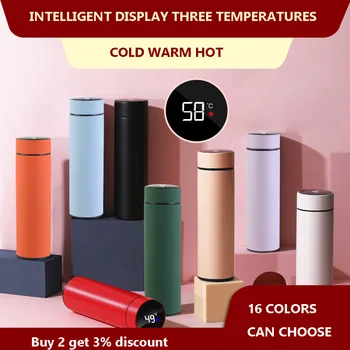 Zima Zima /Teplo Smart Digital Vody Fľaša 500 ml Nehrdzavejúcej Ocele Tepelná Hrnček Prenosné Tepelné Izolácie Pohár Pre Dospelých, Deti