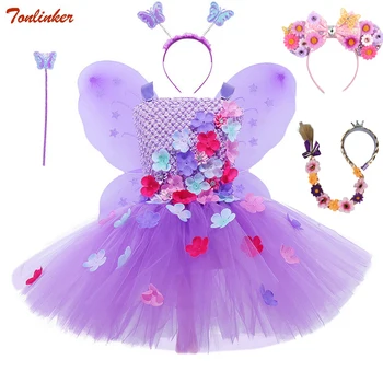 Dievčatá Motýľ FairyCostume Vianoce Deti Narodeninovej Party Fialové Kvety Oka Tutu Šaty Princezná Isabella Cosplay Kostým