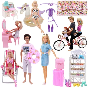 Barbies Jednorožec Doll Oblečenie, Obuv, Stojany Na Bicykle Príslušenstvo Nábytku Pláž Stoličky, Gauč, Stôl Bikiny, Plavky Bicykel Pre Barbies Bábika