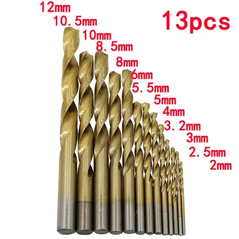 13PCS HSS 2-12 mm twist vŕtačky elektrické príklepové Vŕtanie bit 2/2.5/3/3.2/3.5/4.5/5/5.5/6/8/10/12mm drevo lepidlo hliníkové tenká žehlička