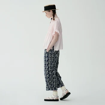 Imakokoni originálny dizajn kvetinový koberčeky bežné bavlna straight-leg nohavice žena lete wild 213353