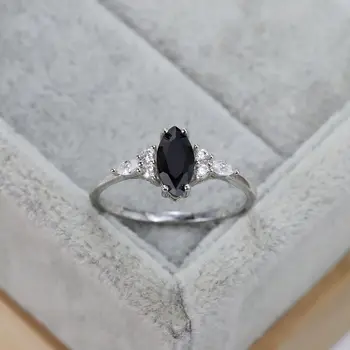 WPB S925 Mincový Striebro Marquise Diamantový Prsteň Šumivé High Carbon Black Diamond Ring Ženy, Luxusné Šperky, Darčeky Strany