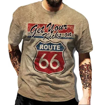 Pánske T-shirts Vintage Krátky Rukáv Fashion Retro Nadrozmerné Voľné Mužské Oblečenie Amerike Route 66 3d Písmená, Vytlačené T-shirt 2022