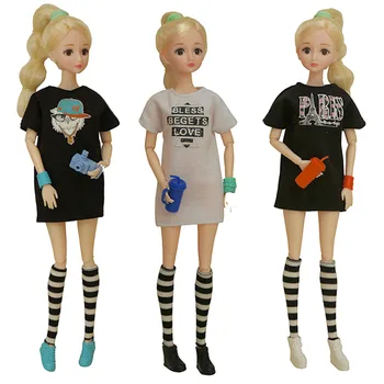 T-shirt Šaty Módne Oblečenie Set pre Bábiku Barbie Oblečenie, 1:6 domček pre bábiky, Príslušenstvo Pre Bábiky Barbie, Ponožky a Topánky Deti Hračky