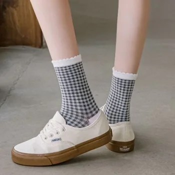 2 Páry Vintage Printting Dlhé Ponožky Ženy Lolita Módy Naberaný Bavlnené Ponožky Zimné Ponožky Žena Roztomilý Kórejský Štýl Veľkoobchod Veľa