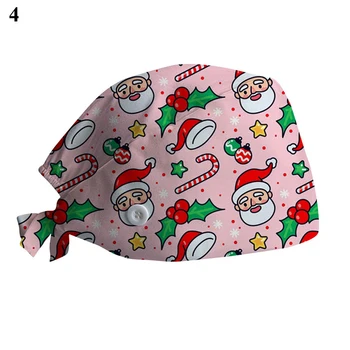 1PC Vianočné Peeling, Sestra Klobúk Kvetinový Bouffant Hygienické Spp s Sweatband Cartoon Tlač Ošetrovateľskej Čiapky Drhnúť Spp Vianočná Čiapka
