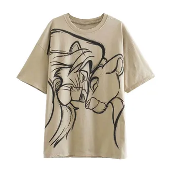 Disney Módne Peter Pan Tričko T-shirt Roztomilý Tee Topy Tlače O-krku Cute Lion King Mickey Mouse Cartoon Ženy Krátky Rukáv