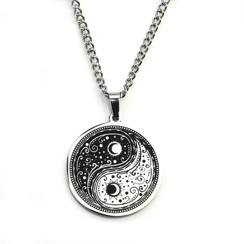 Z nehrdzavejúcej Ocele Yin Yang Kolo Náhrdelník Tai Ji Sun Moon Prívesok Biela Čierna Čínsky Amulet Taoizmu Prívesok Hip-hop Muž Šperky