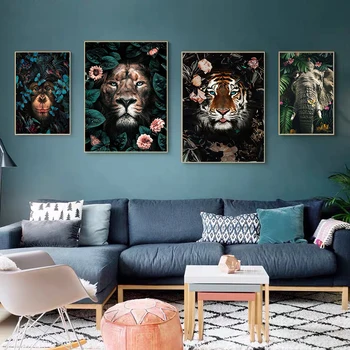 Panda, Tiger, Lev Jungle voľne Žijúcich Zvierat Umelecké Plátno na Maľovanie Plagátu a Tlač Cuadro Múr Umenia pre Obývacia Izba Domova (Bez Rámu)