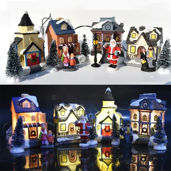 10pcs Mini Vianočné Dediny Domy LED osvetlenie Budov Živice Miniatúrne Vianoce, Zimné Vianočné Led Hračky Vianočný Darček pre Deti