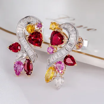 High-end Šperky Sady Pre Ženy Trendy Červená Láska Srdce Farebné Crystal Náhrdelníky Náušnice Zapojenie Strieborná Farba Módne Šperky