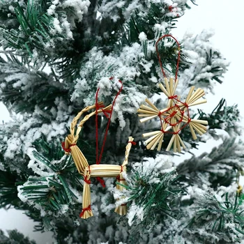 Vianočný Stromček Elk Snowflake Prívesok Slamy Remesiel Domček Pre Bábiky Elk Snowflake Prívesok Vianočné Scény Dekor Hračka