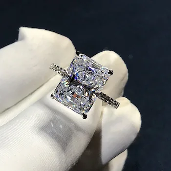 Luxusné Radiant Cut cut 4ct Simulované Diamond cz prsteň Biele Zlato Plné Zapojenie Svadobné Kapela Prstene pre ženy Strany Šperky