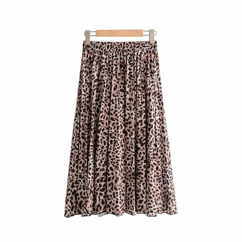 Jocoo Jolee Sukne Ženy Leopard Tlač Skladaný Sukne Vintage Elastické Šnúrkou Pás Midi Sukne Bežné Kórejský Riadok Sukne