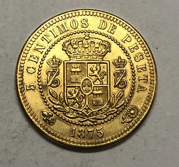 1875 Španielsko 5 Centimos-Carlos VII Kópiu Mince
