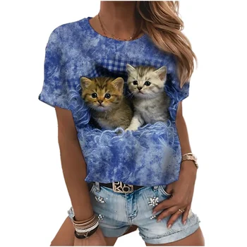 2022 Nová Lesná Mačka 3D Mačka Tlače T-Shirt dámske O-Krku Krátky Rukáv Retro Bežné T-Shirt